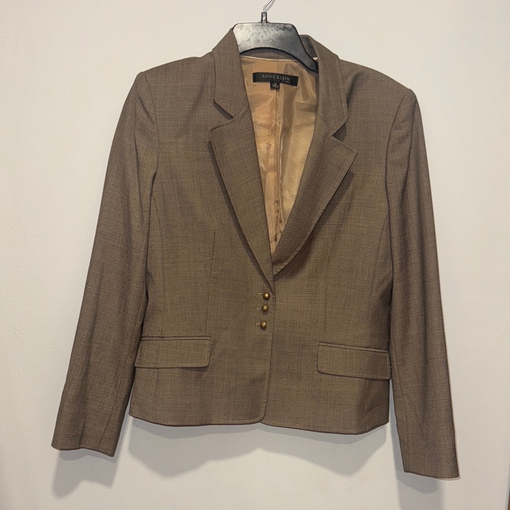 Ann Klein Tan Pant Suit with Gold Buttons